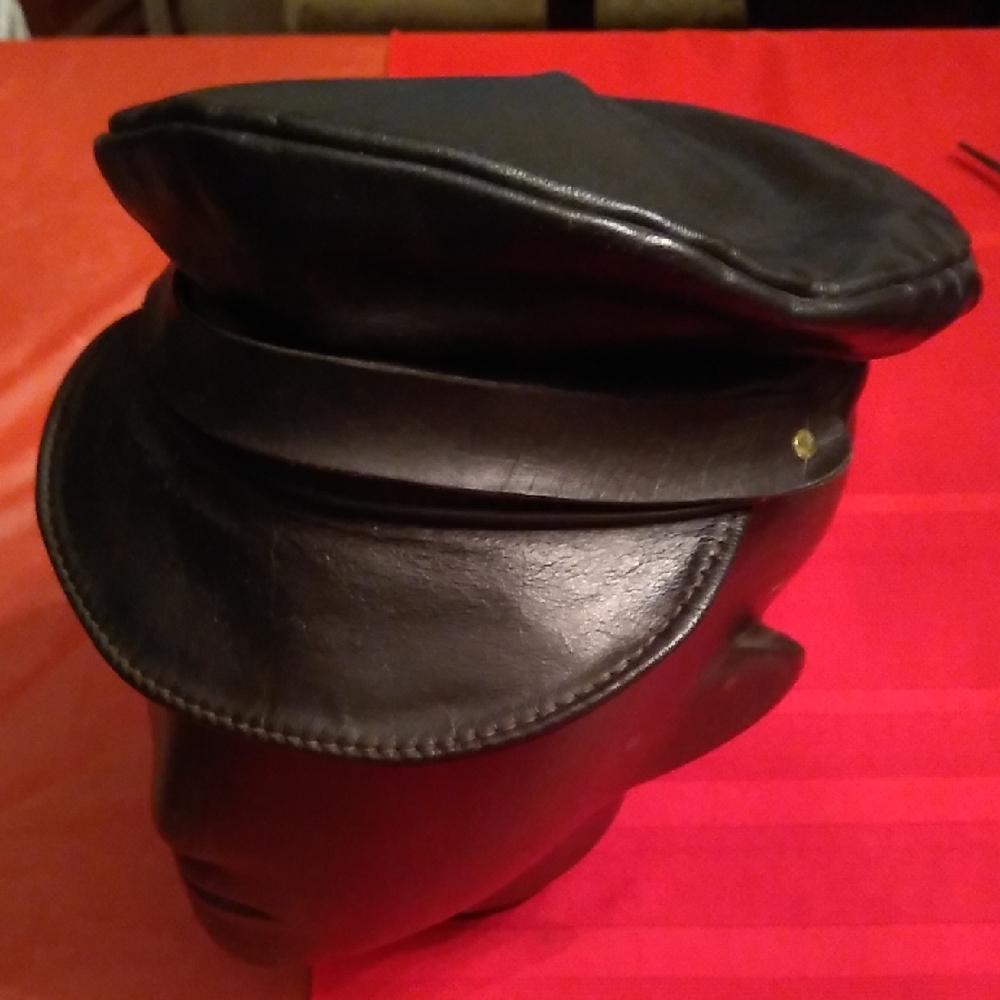 Black Leather Biker Cap, #42